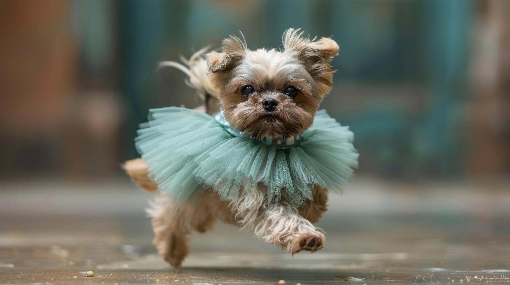 AI generated Small Dog in Tutu Running photo