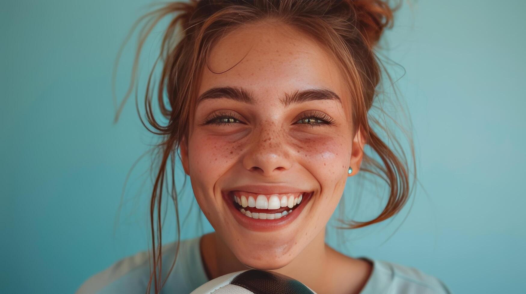 ai generado mujer con largo pelo sonriente foto