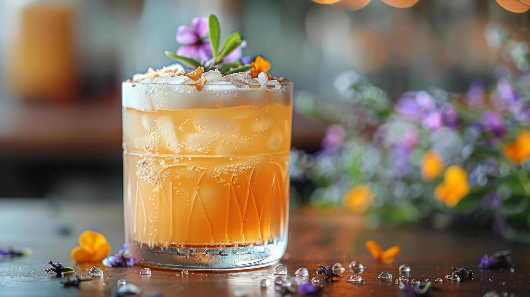 AI generated Refreshing Drink Garnished With Pomegranates photo