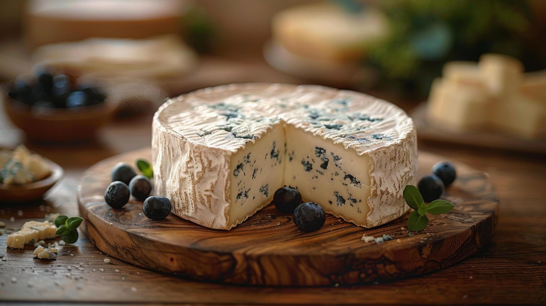 AI generated Blue Cheese on Wooden Cutting Board photo