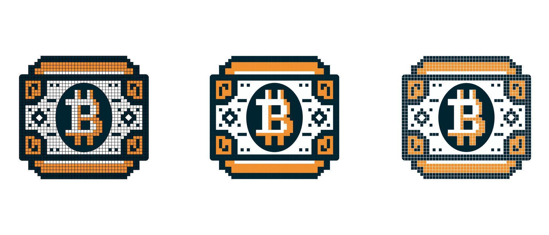vector pixel art icon with bitcoin account on white background, pixel graphics