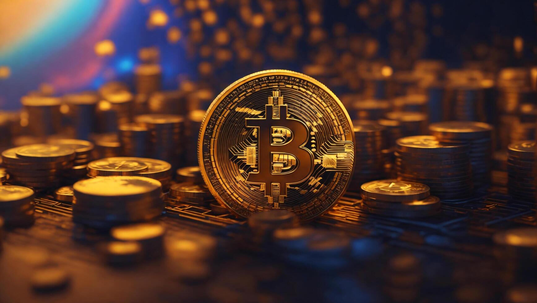 AI generated Bitcoin cryptocurrency digital money golden coin technology and business concept photo