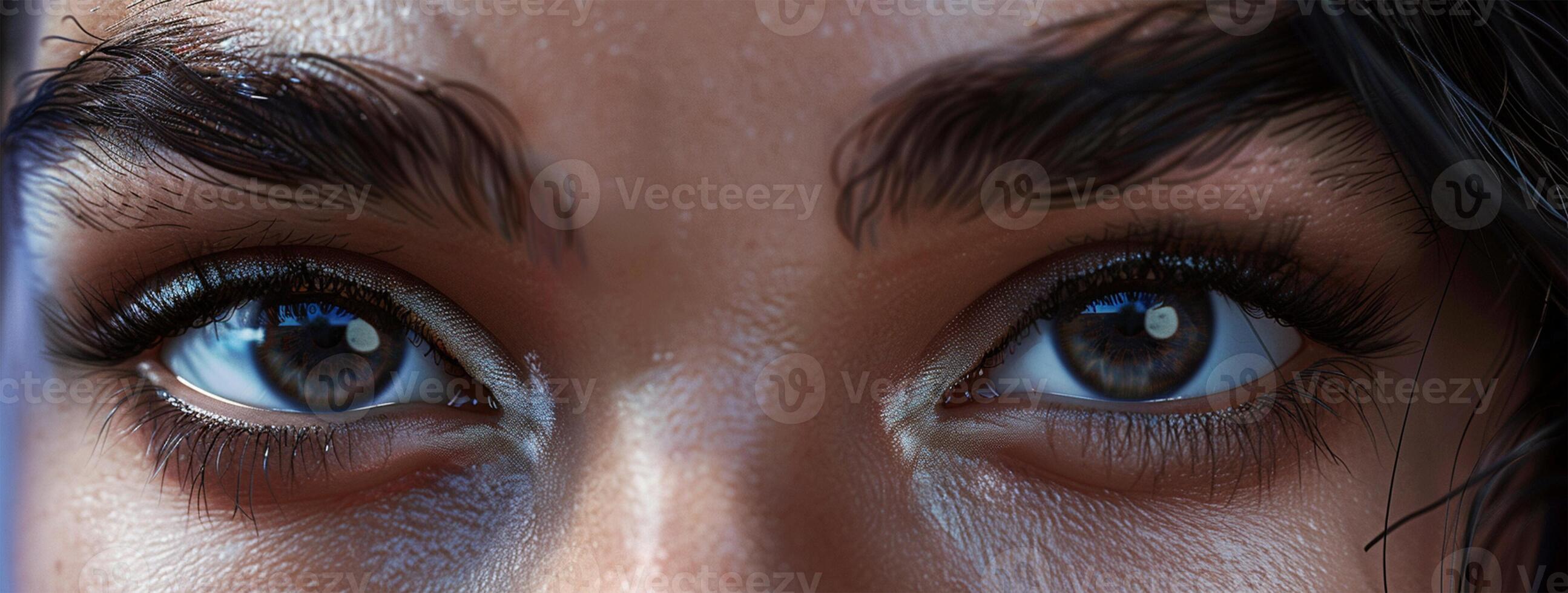 AI generated Close-up of beautiful woman's eye with long eyelashes photo