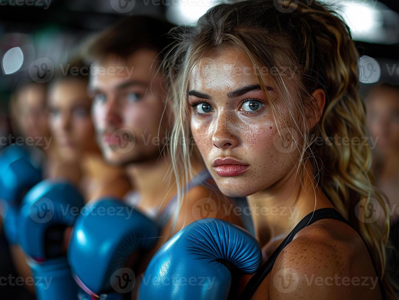 AI generated Female Boxer Exuding Determination and Strength in a Focused Stance photo