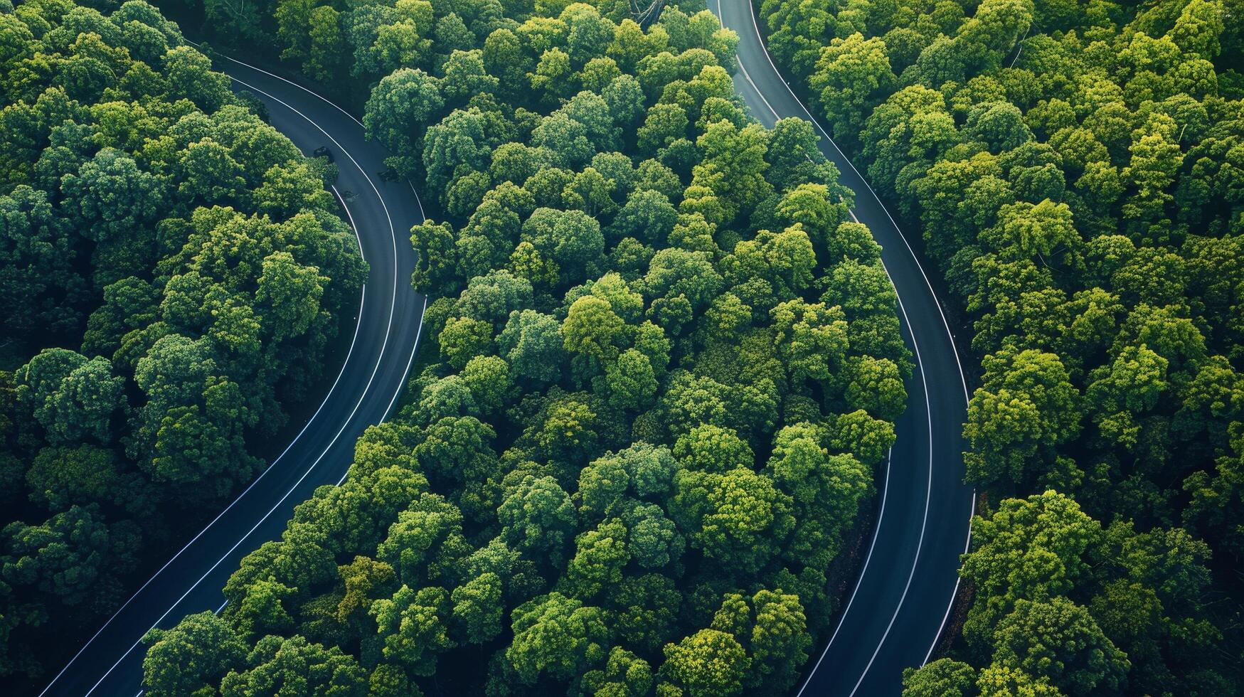 ai generado devanado la carretera en bosque foto