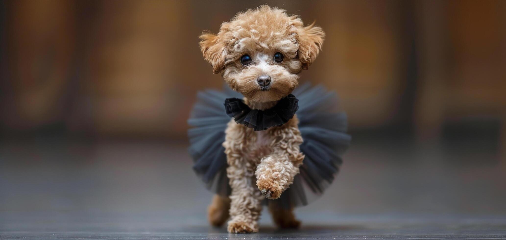 AI generated Small White Dog Wearing Black Tutu photo