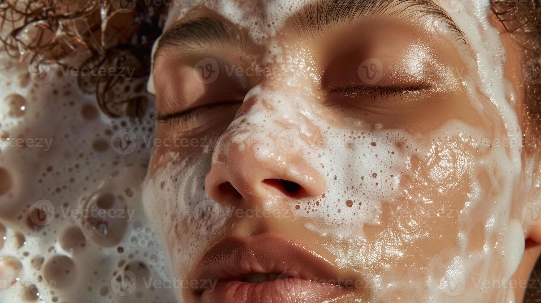 AI generated white facial mask filled with lather on the skin photo