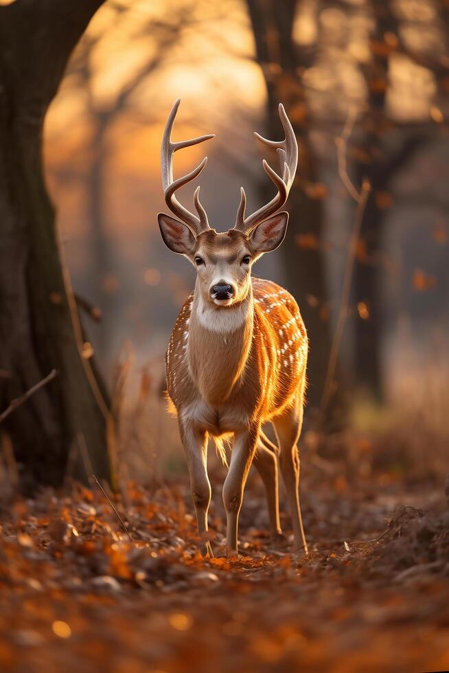 AI generated Beautiful male deer in the forest.Generative Ai photo