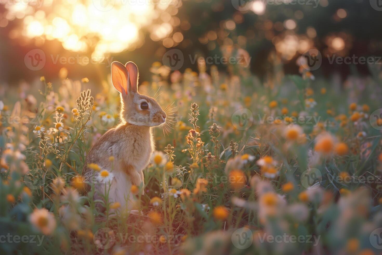 AI generated Cute little rabbit sitting in the garden.Generative AI photo