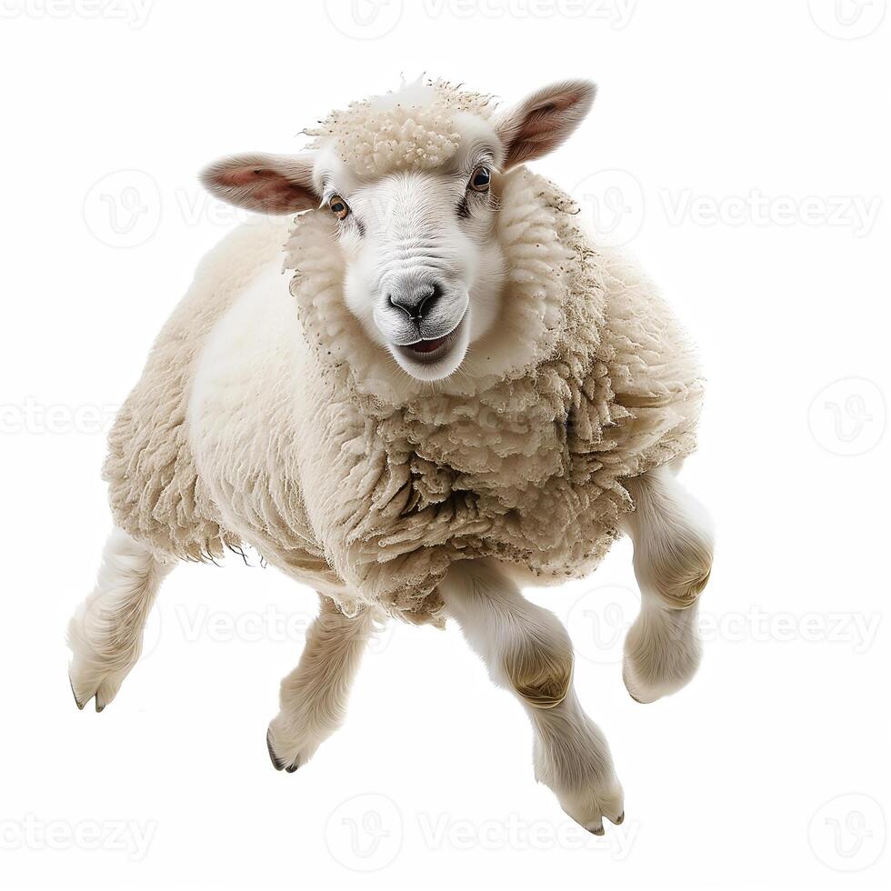 AI generated cute funny sheep isolated on white background.Generative AI photo