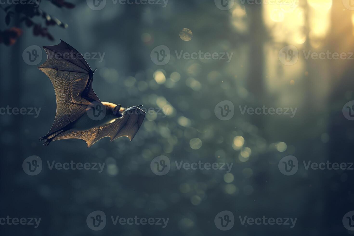 AI generated bat flying in dark  forest. Generative AI photo