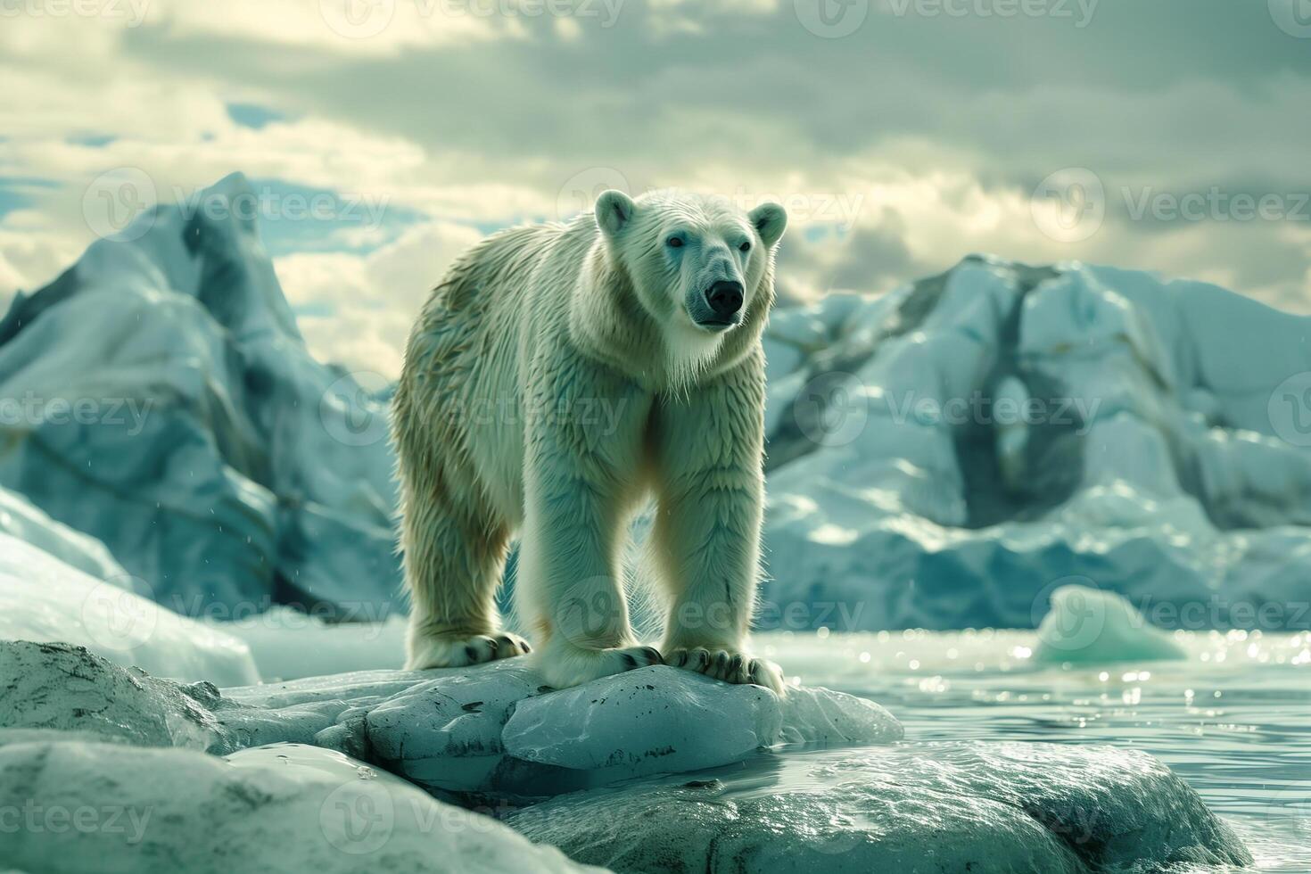 AI generated Polar bear on drift ice edge in the nature habitat. Generative AI photo