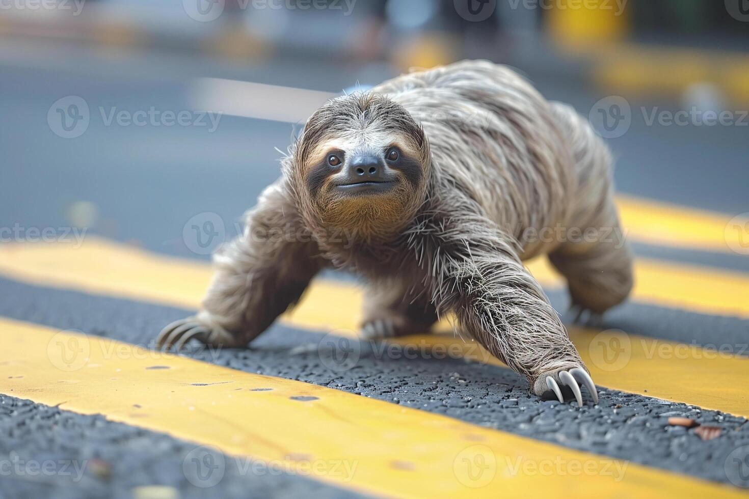 AI generated Sloth crossing the Road.Generative Ai photo