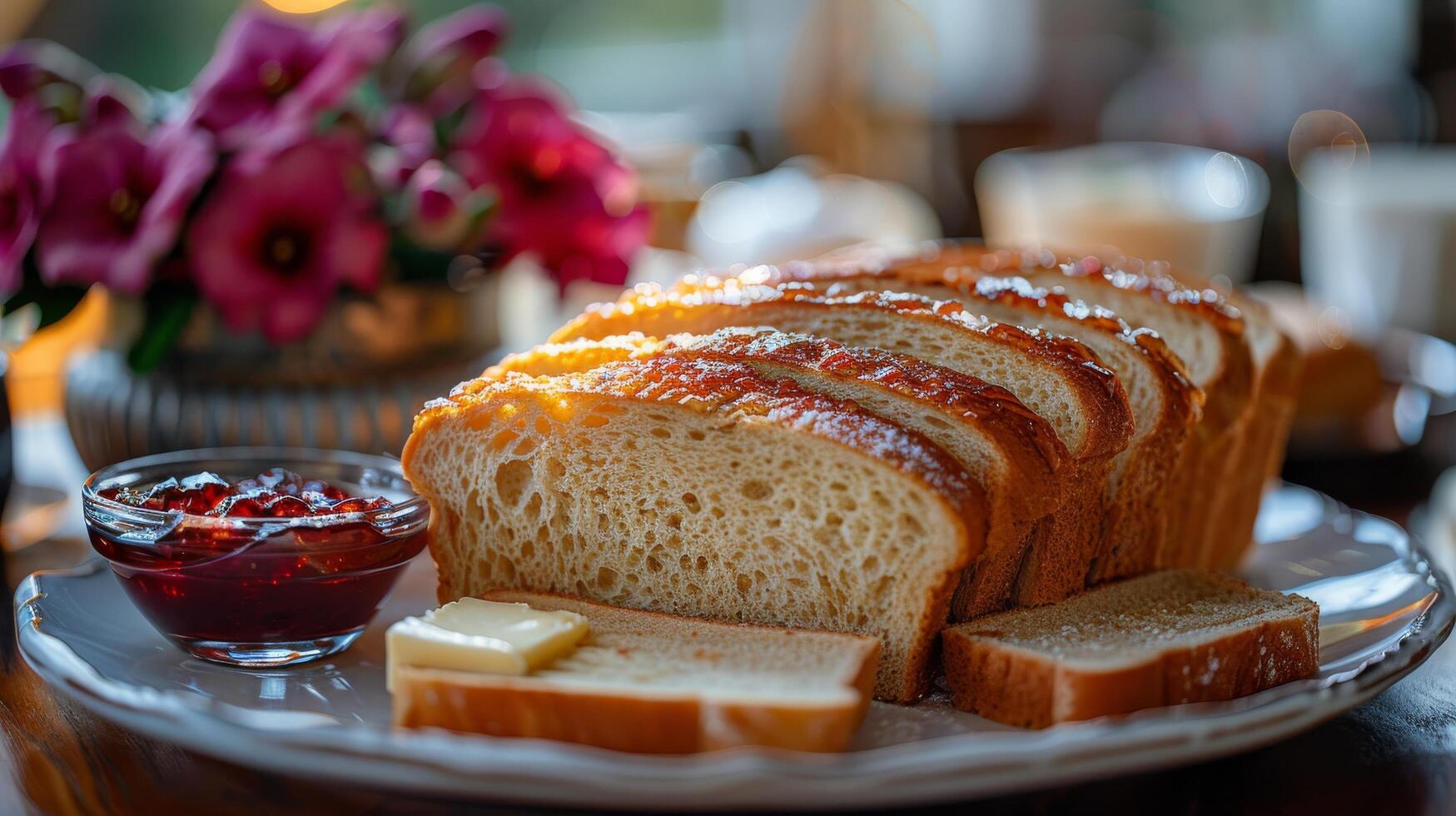 AI generated Loaf of Bread on Wooden Cutting Board photo