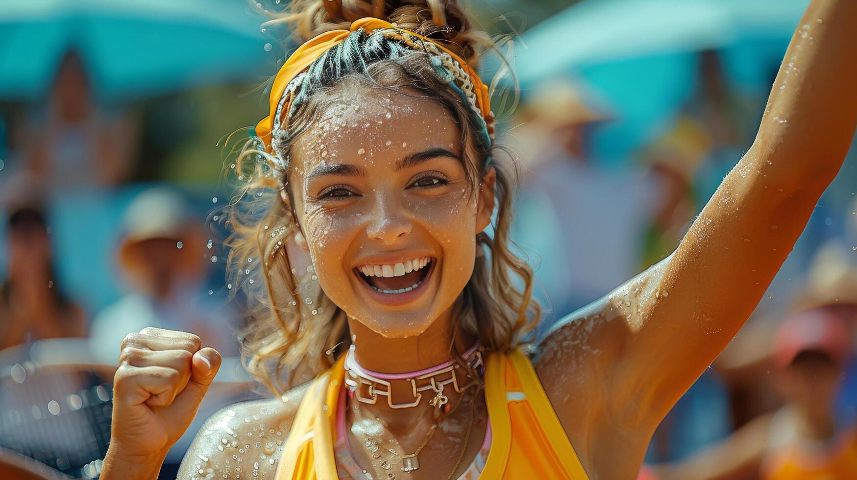 AI generated Female Tennis Player in Yellow Top and Orange Headband photo