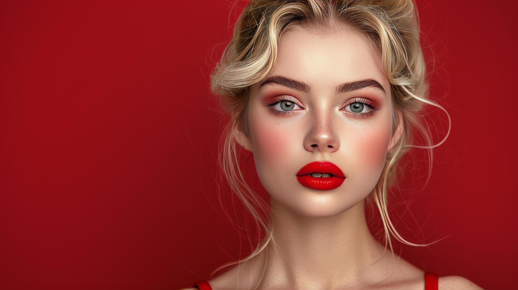 AI generated Close Up Portrait of Woman With Red Lipstick photo