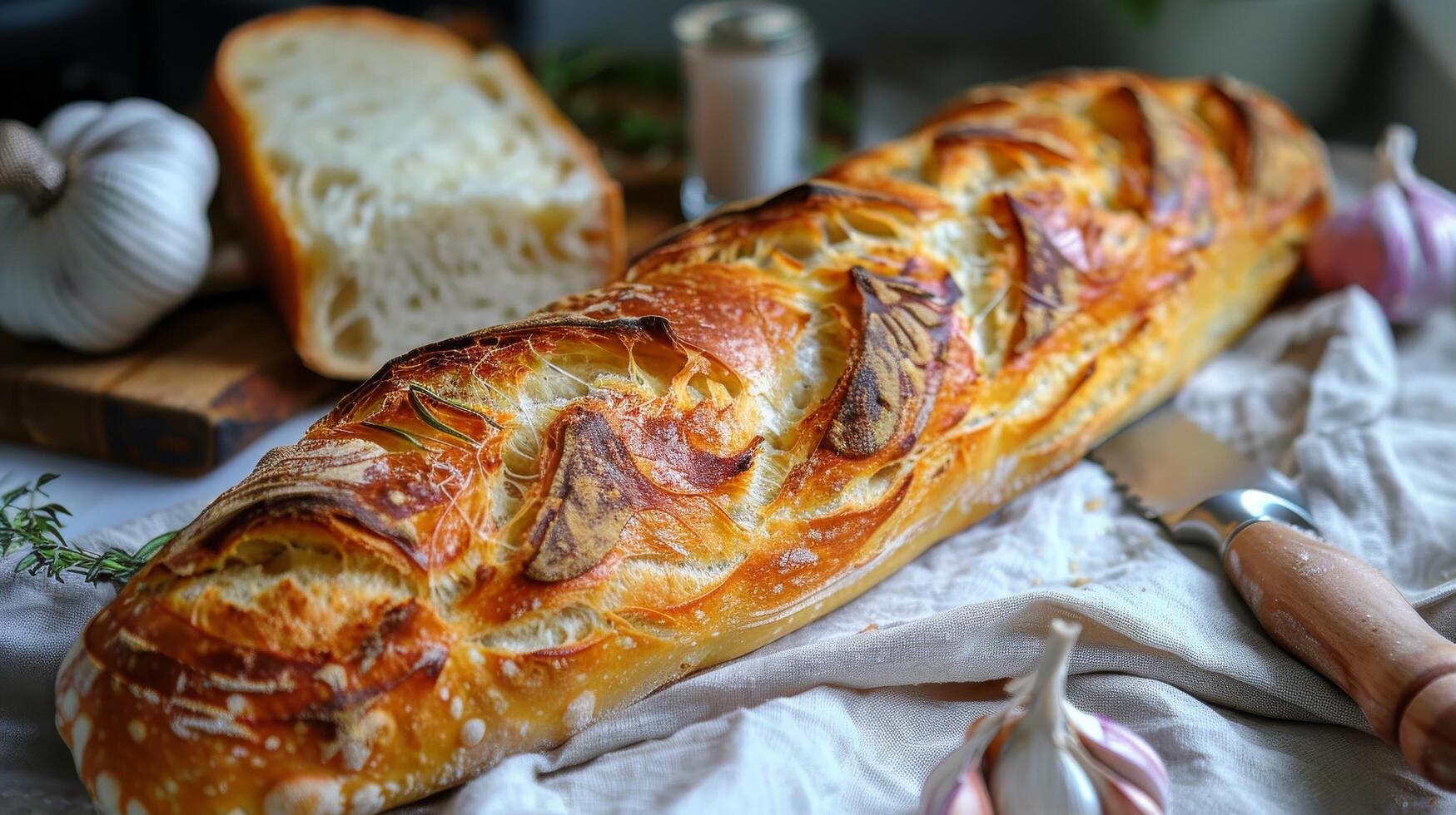 AI generated Loaf of Bread on Table photo