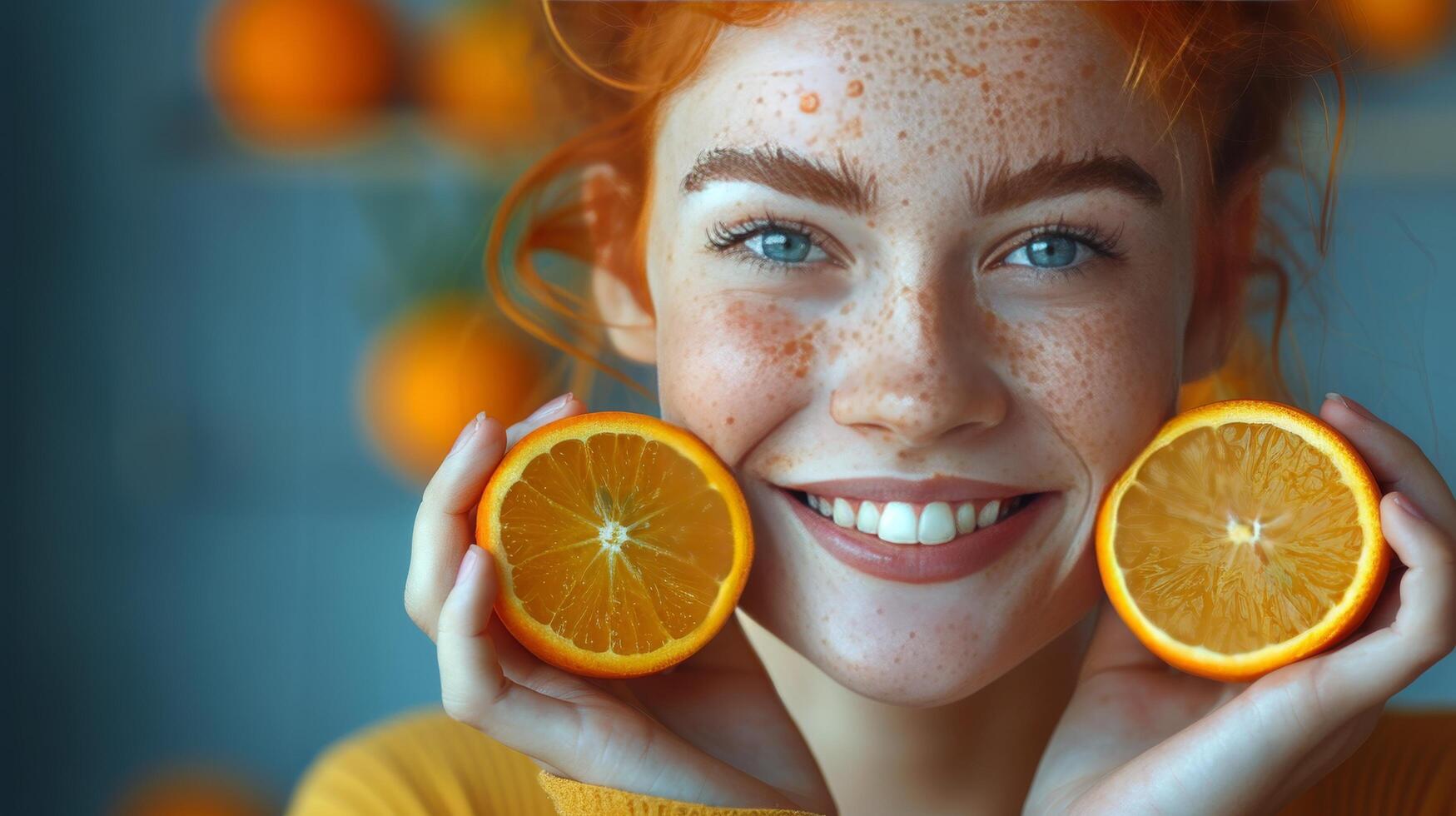 AI generated Woman With Lemon Slices and Yellow Makeup photo