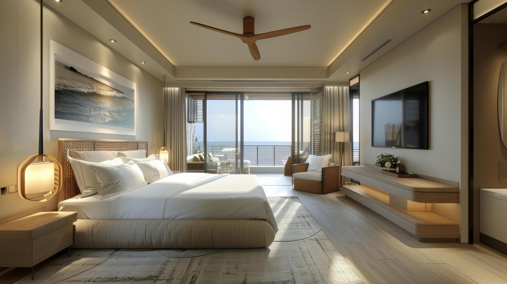 AI generated Bedroom With Large Bed by Window photo