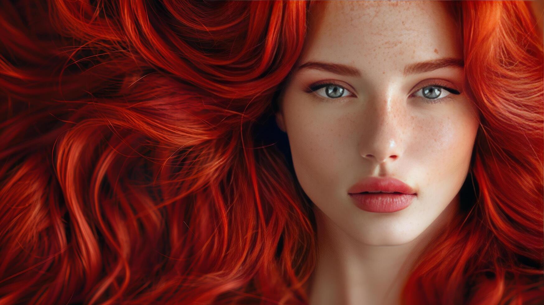 ai generado mujer con rojo pelo y pecas foto