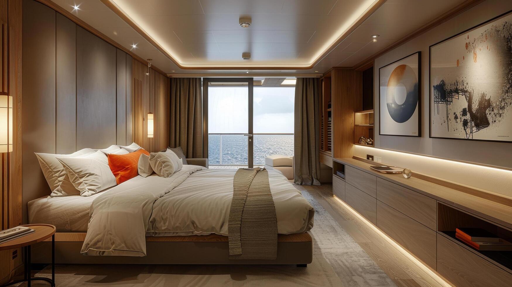 AI generated Bedroom With Large Bed by Window photo