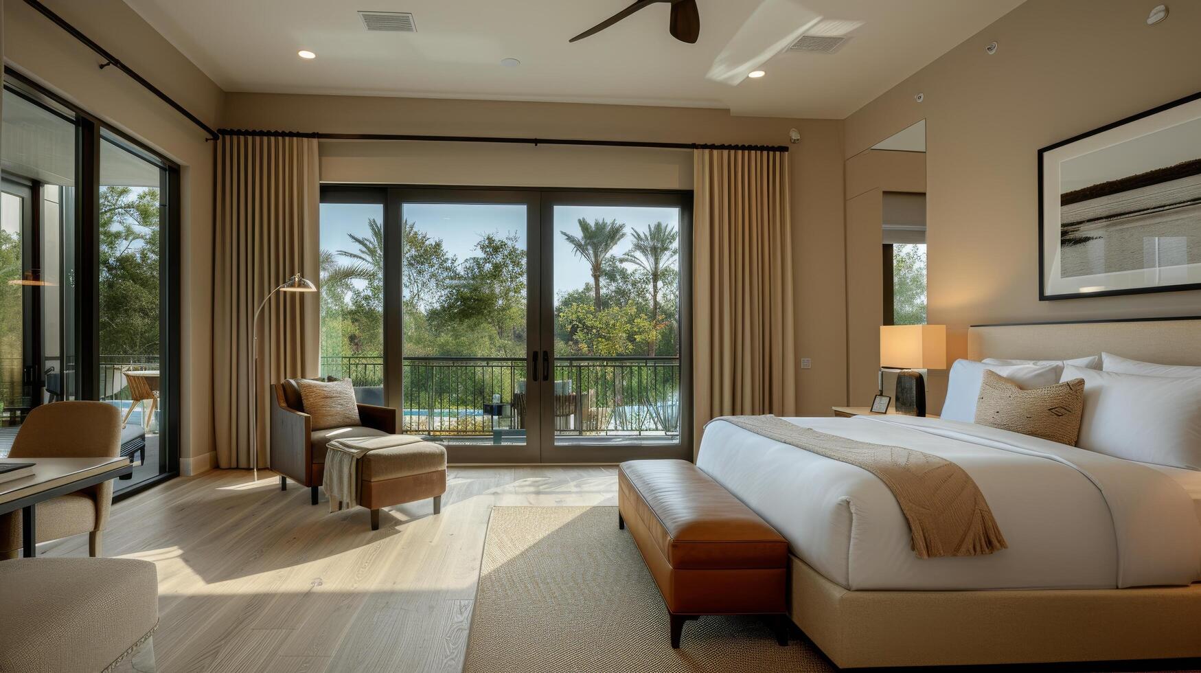 AI generated Bedroom With Large Bed by Window photo