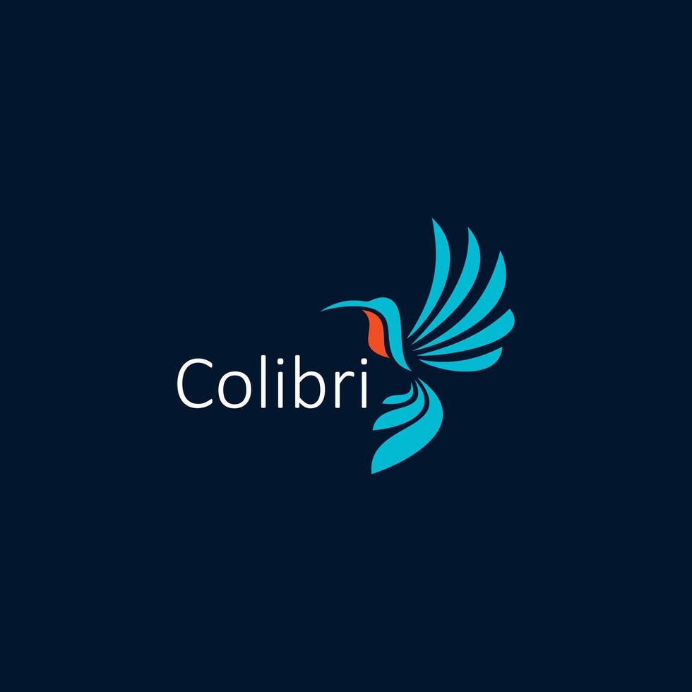 Colibri Logo isolated on dark blue background. Design colibri for logo, Simple and clean flat design of the colibri logo template. Suitable for your design need, logo, illustration, animation. vector