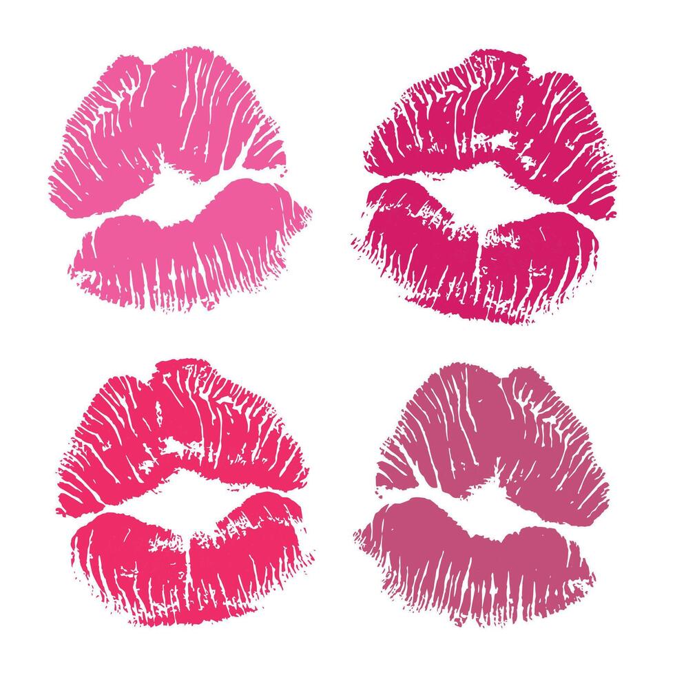 Lips prints. Red lipstick. Isolated on background. Romantic vector illustration