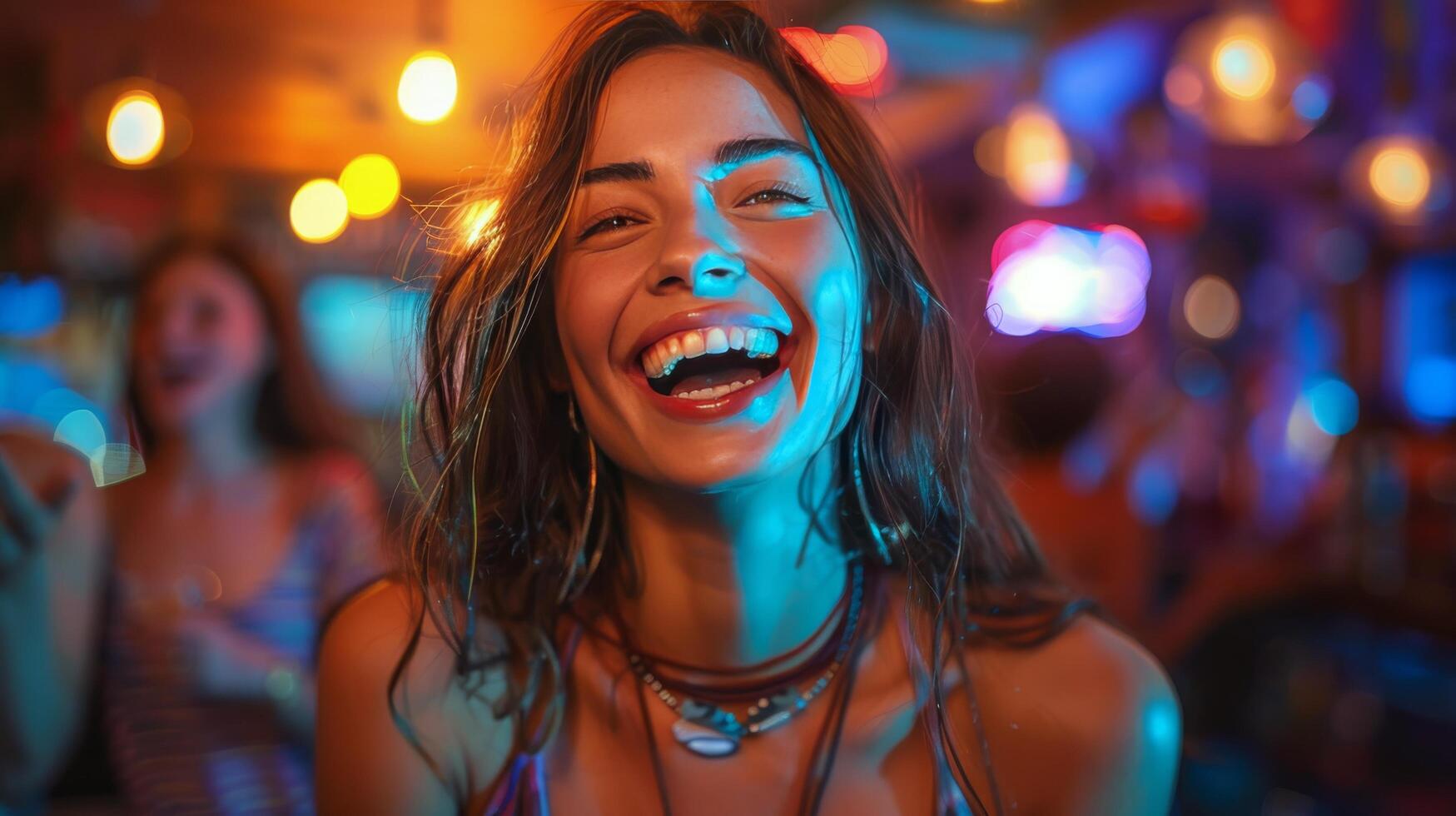 ai generado sonriente mujer con Rizado pelo foto