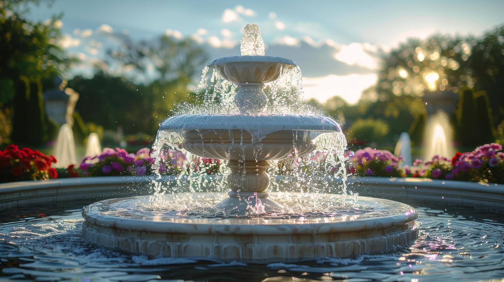 AI generated Water Fountain in Park photo