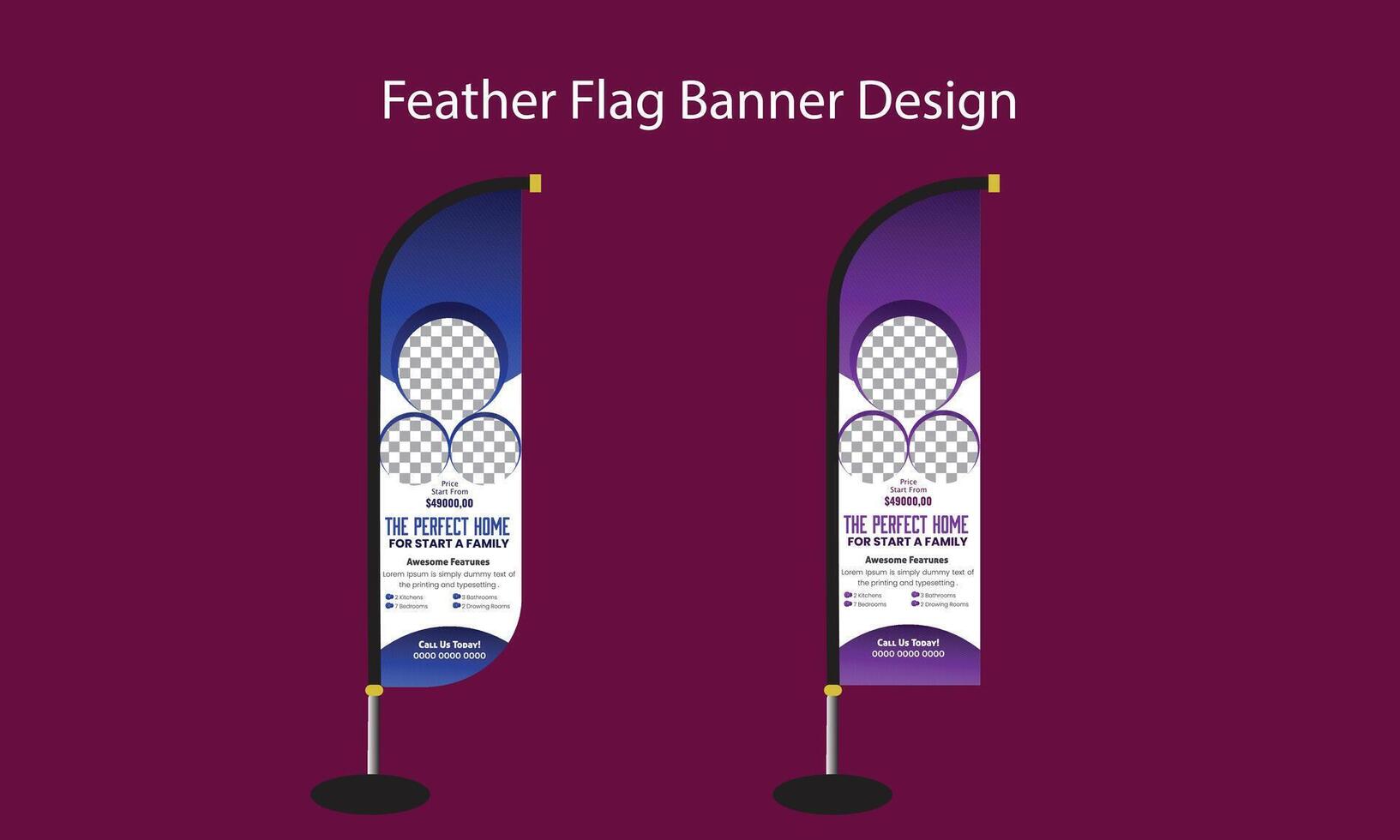 Real estate feather flag design. Fully editable vector template