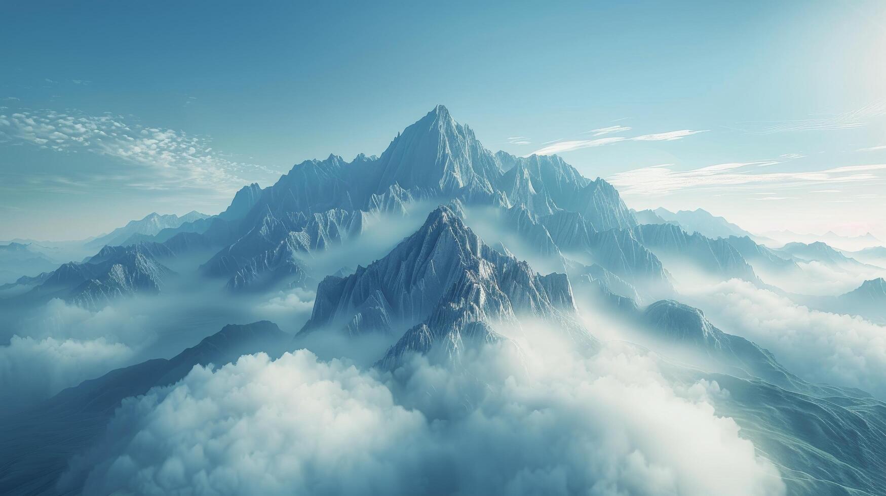 AI generated Majestic Mountain With Sun and Clouds photo