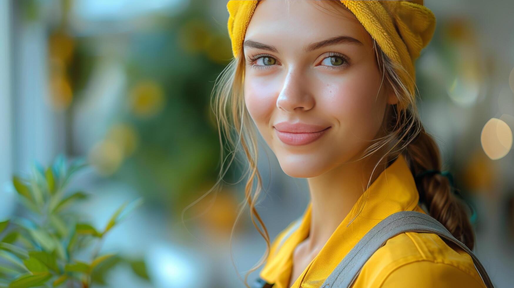 AI generated Woman in Yellow Shirt and Apron Cooking in Kitchen photo