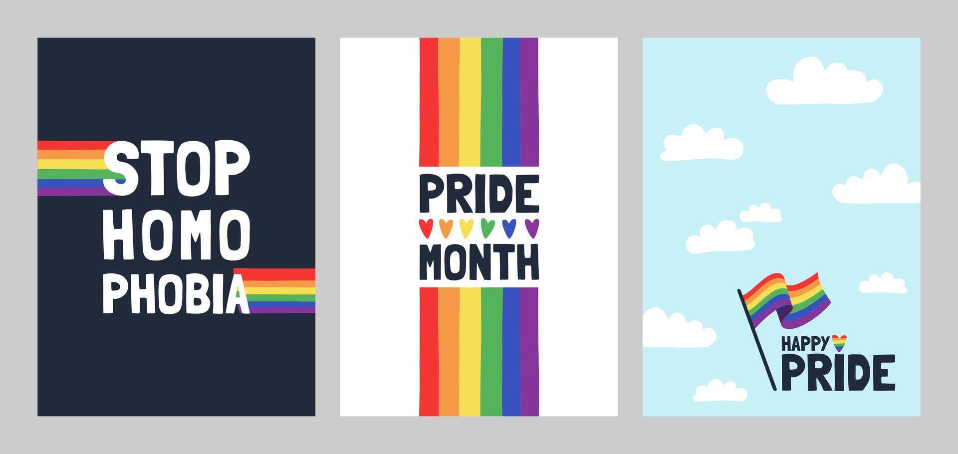 vector conjunto de saludo tarjetas para orgullo mes. lgbtq ilustración. saludo tarjeta, póster, bandera.