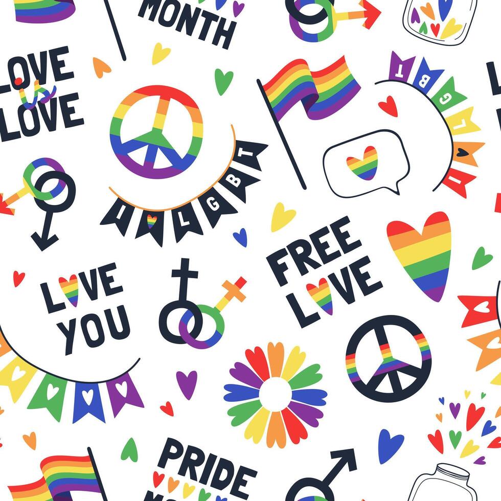 Lgbt seamless pattern. Vector illustration for pride month. Rainbow flag.