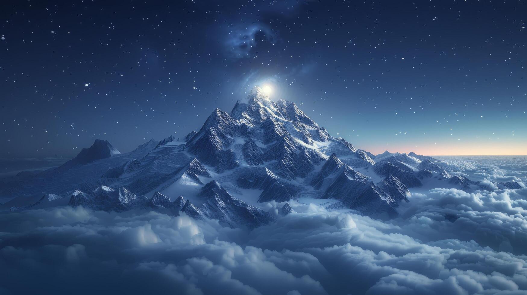 AI generated Moonlit Mountain Shrouded in Clouds photo