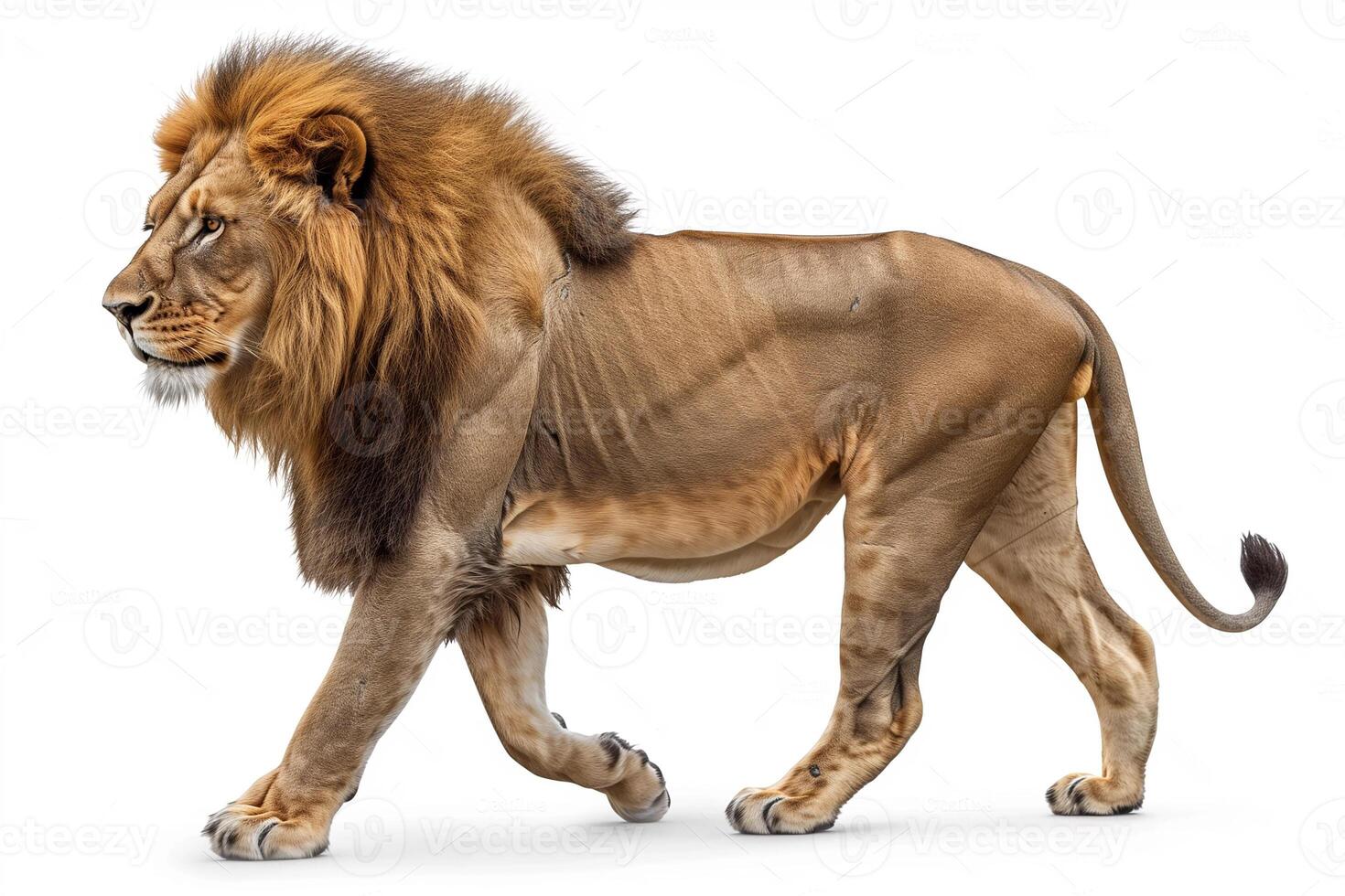 AI generated male lion isolated on white background,Generative Ai photo