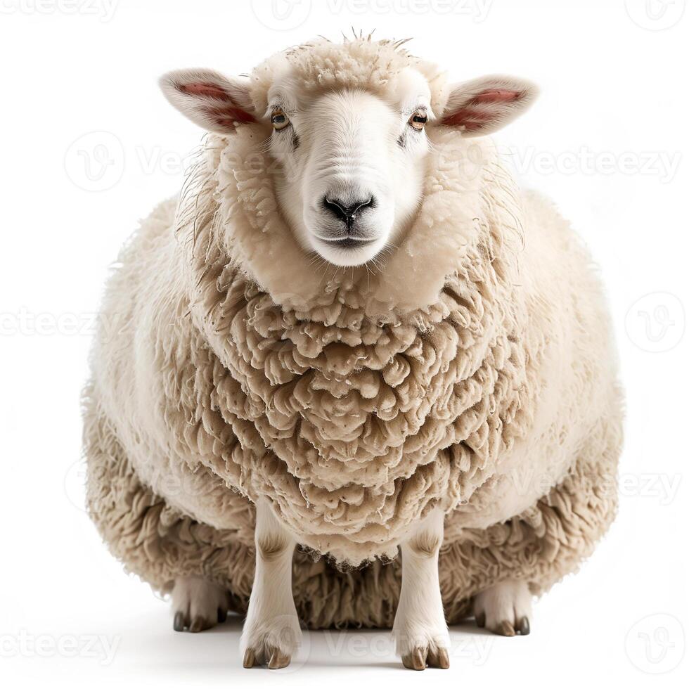 AI generated cute funny sheep isolated on white background.Generative AI photo