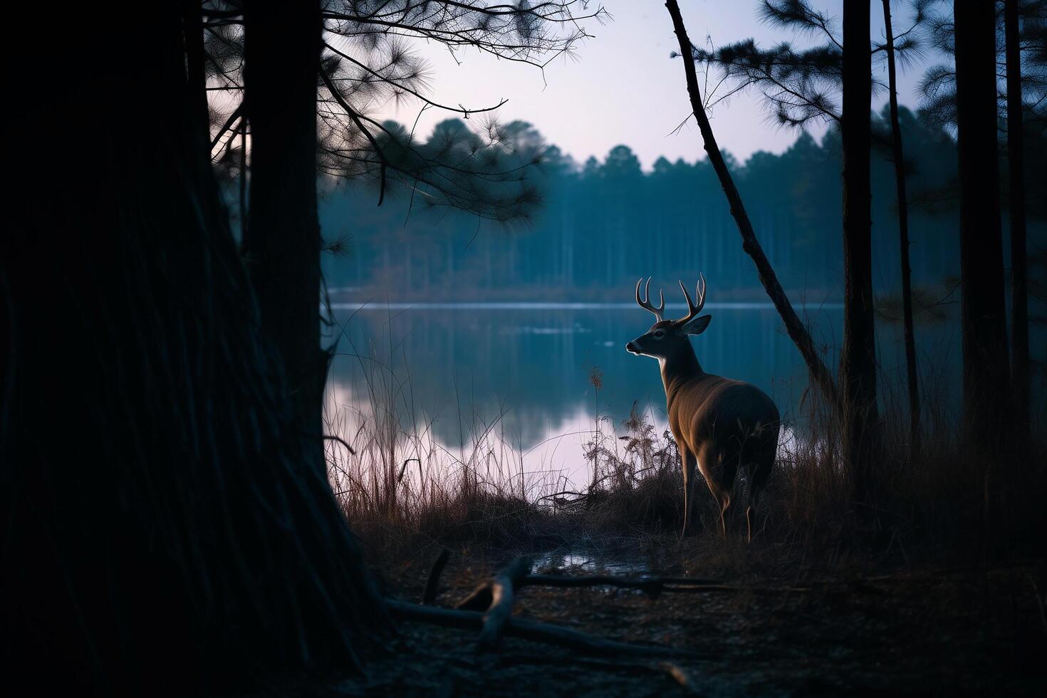 AI generated Beautiful male deer in the forest.Generative Ai photo