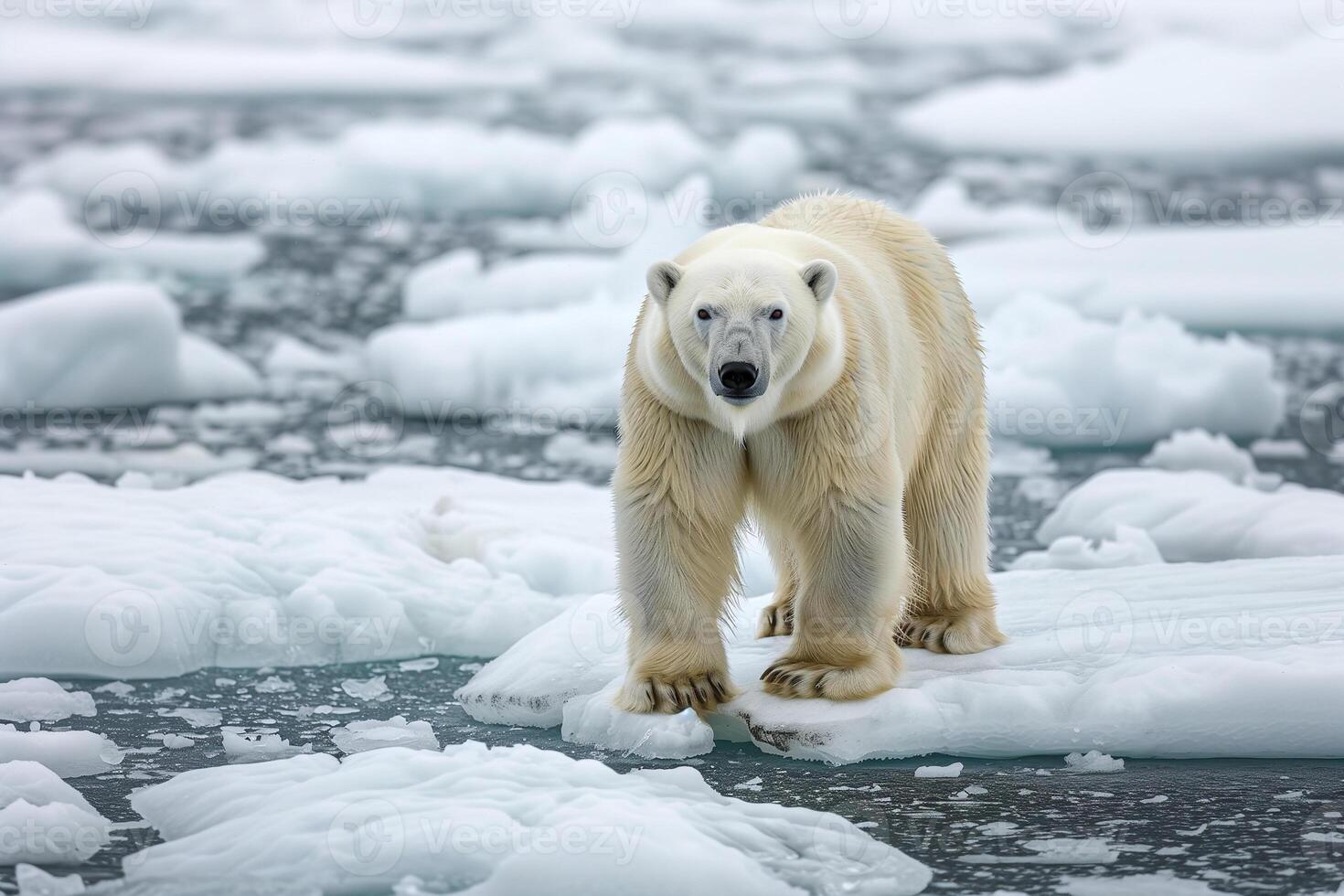 ai generado polar oso en deriva hielo borde en el naturaleza hábitat. generativo ai foto