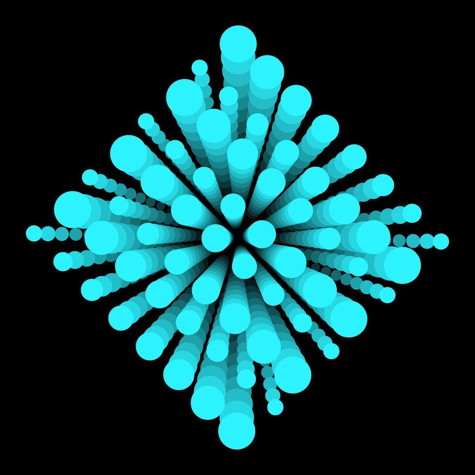 3D rendering of abstraction with 3D surreal sculpture in spherical organic curve, circles formed from turquoise matte color on black background vector