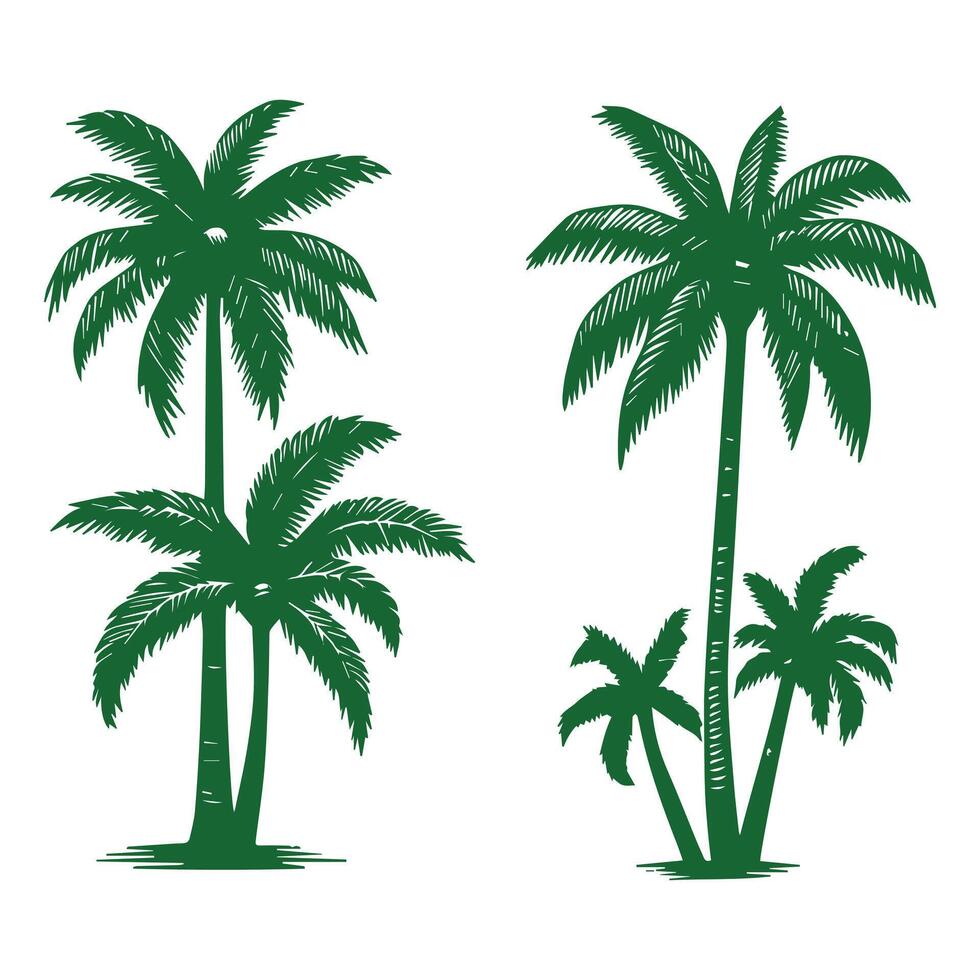 Green Tropical Palm Tree Set vector