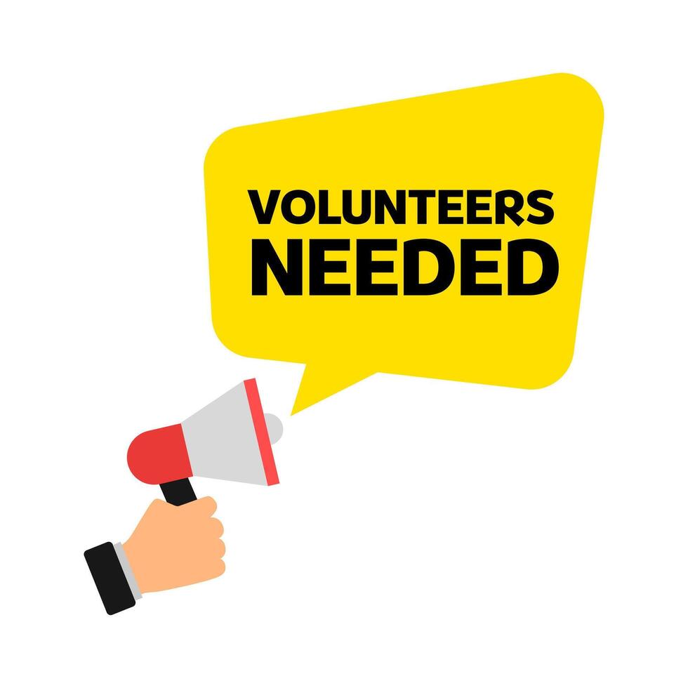 Volunteers needed speech bubble. Megaphone. Banner for business, marketing and advertising. Vector illustration.