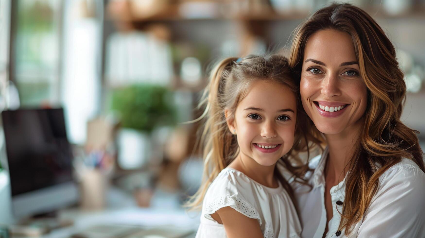 AI generated Woman and Little Girl Posing for Picture photo