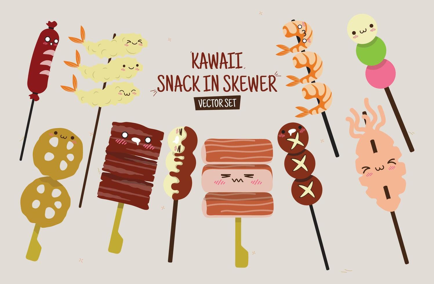 Kawaii Snack in Skewer Illustration Vector Set