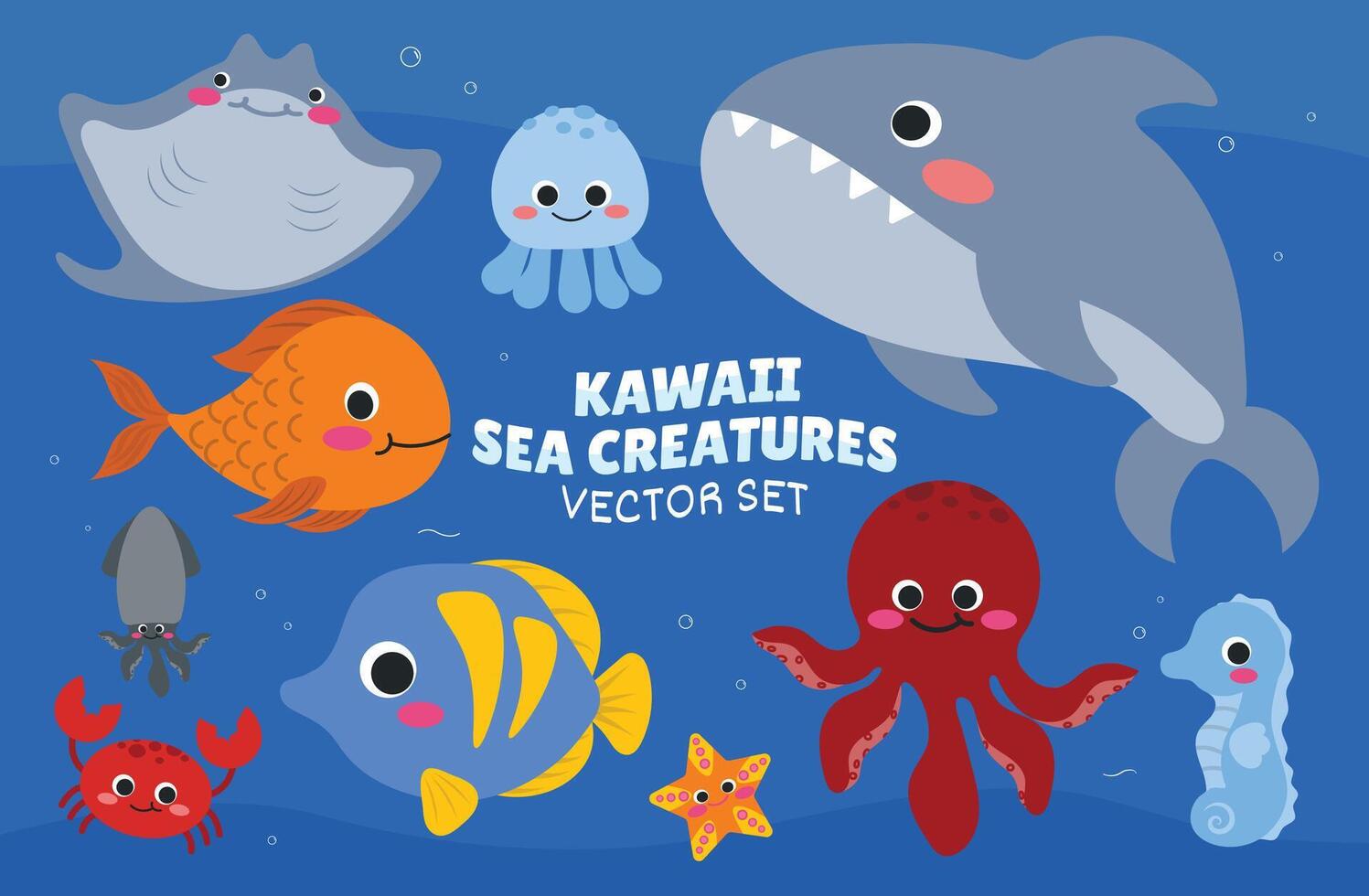 kawaii mar criaturas ilustración vector conjunto