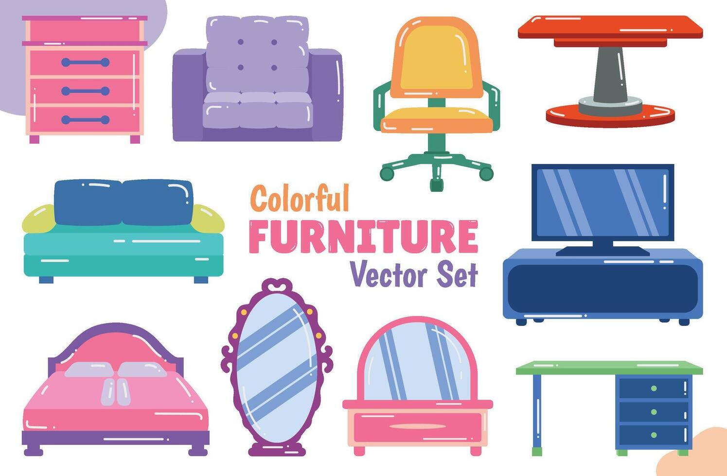 Colorful Furniture Illustration Vector Set