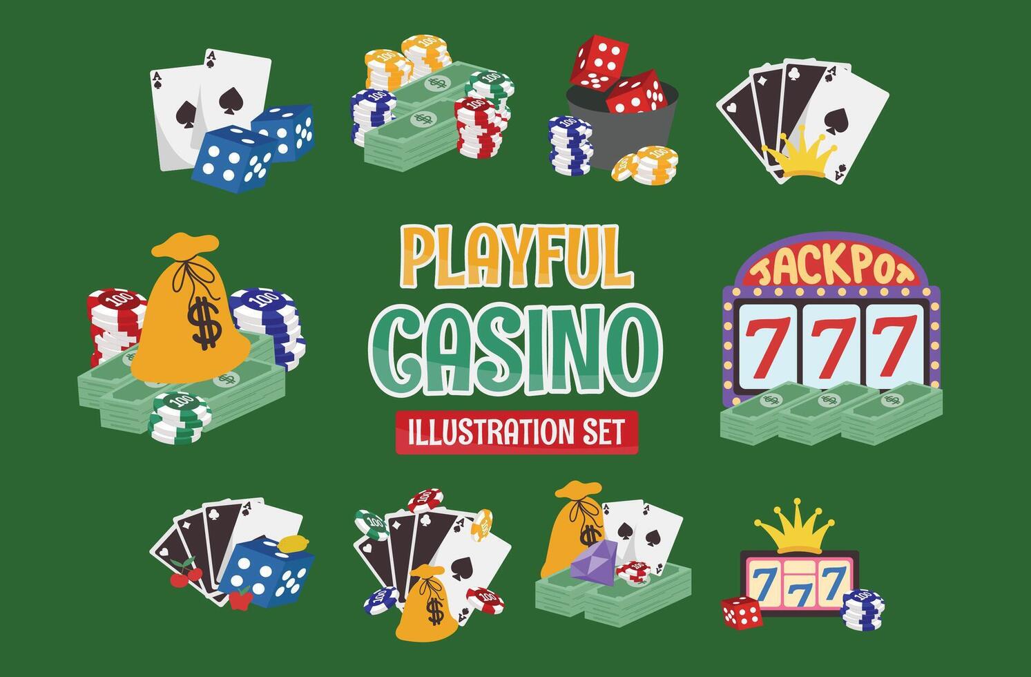 Playful Casino Illustration Vector Set