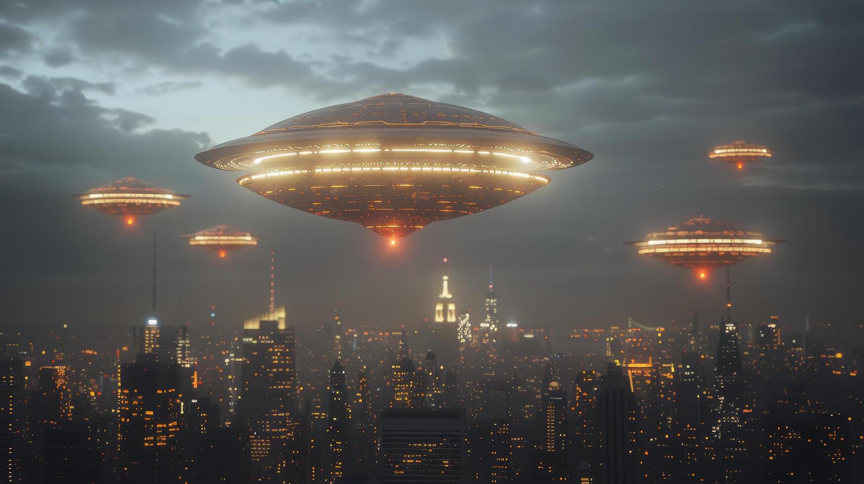 AI generated Large Flying Object in Urban Setting photo