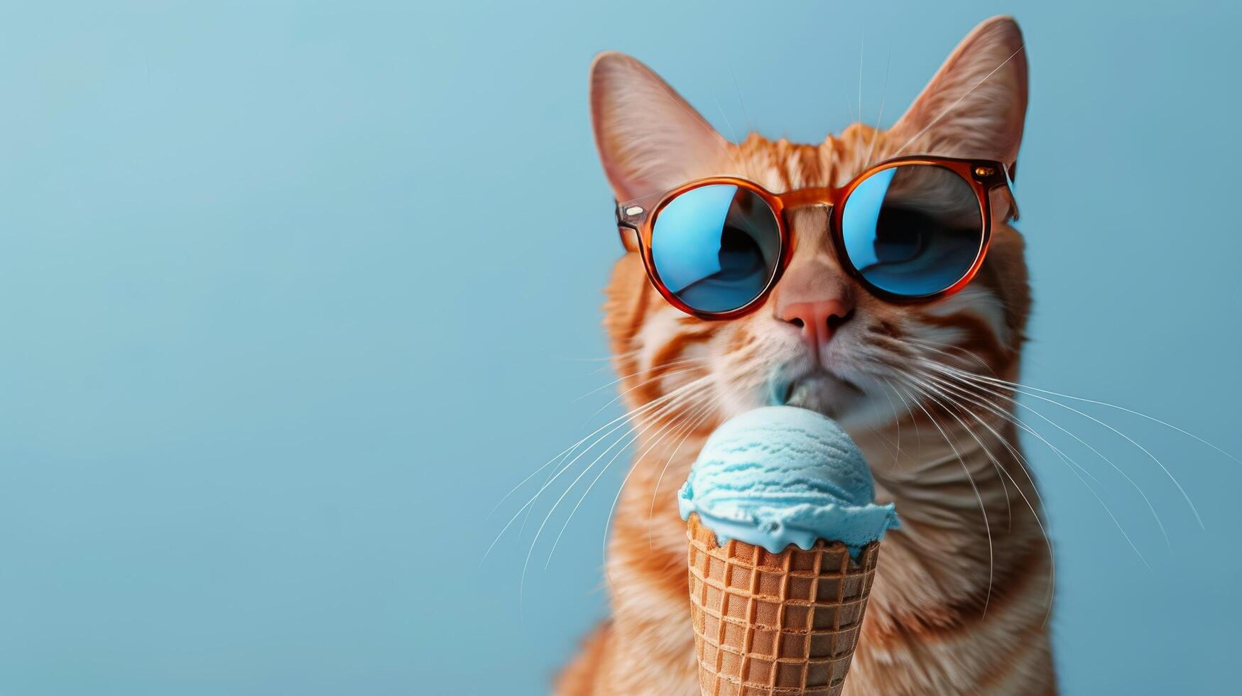 AI generated Stylish Cat Eating Ice Cream photo